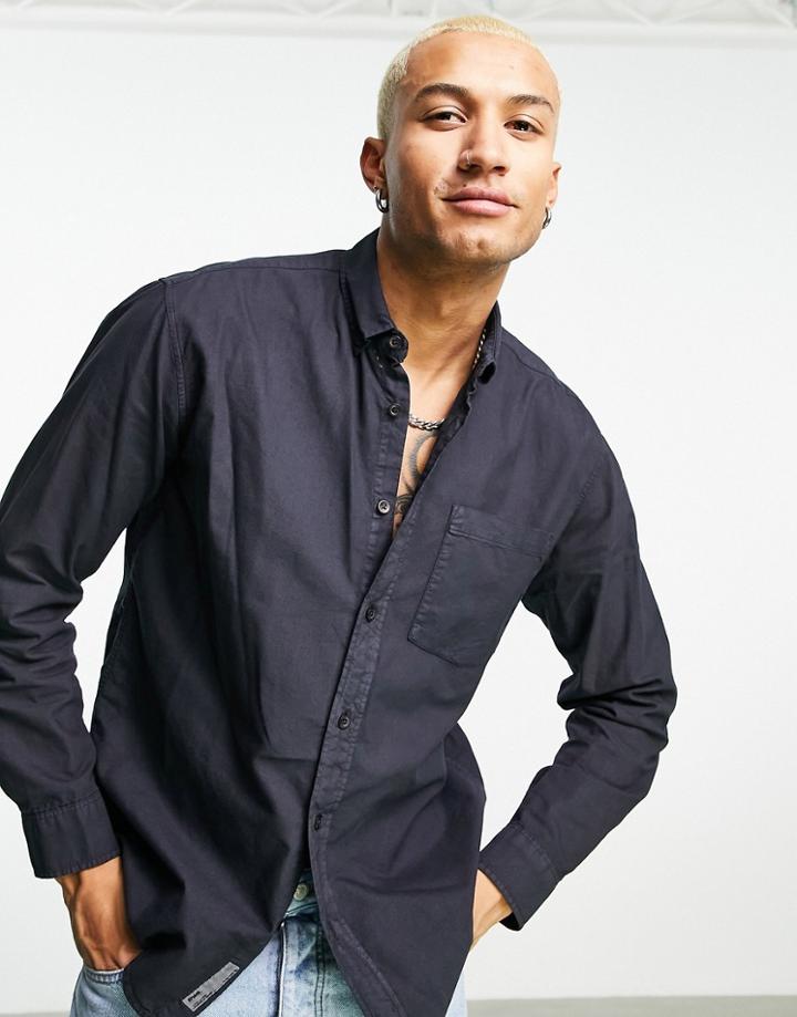 Pull & Bear Smart Oxford Shirt In Navy