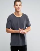 Asos Oversized Longline T-shirt With Scoop Neck In Washed Black - Washed Black