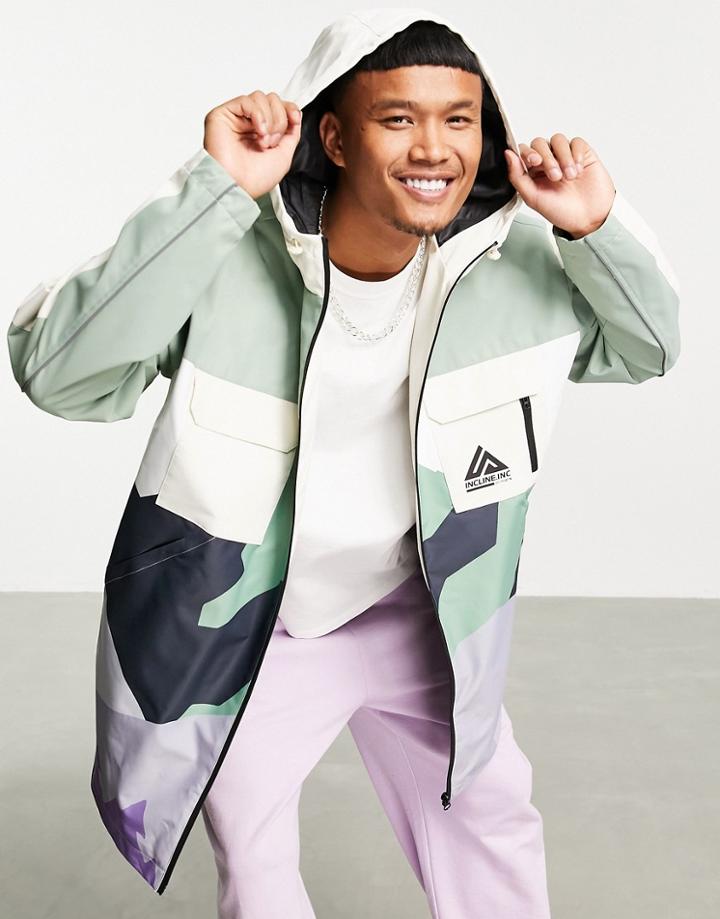 Asos Design Oversized Rain Jacket In Mountain Scenic Print-green