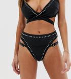 Wolf & Whistle Eco Exclusive Studded High Leg Bikini Bottom In Black