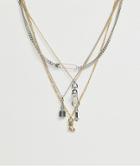 Asos Design Mixed Metal Layered Pendant Necklace In Silver And Gold Tone - Multi
