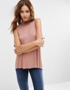 Asos Sleeveless Top With High Neck And Split Back - Pink