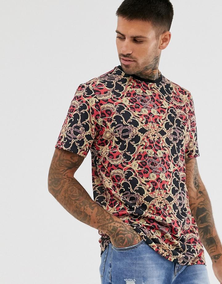 Only & Sons Baroque Patterned T-shirt In Black