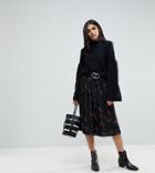 Vero Moda Tall Floral Printed Midi Skirt - Black