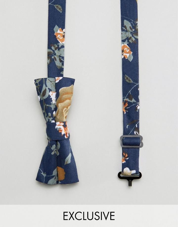 Reclaimed Vintage Inspired Floral Bow Tie In Navy - Navy