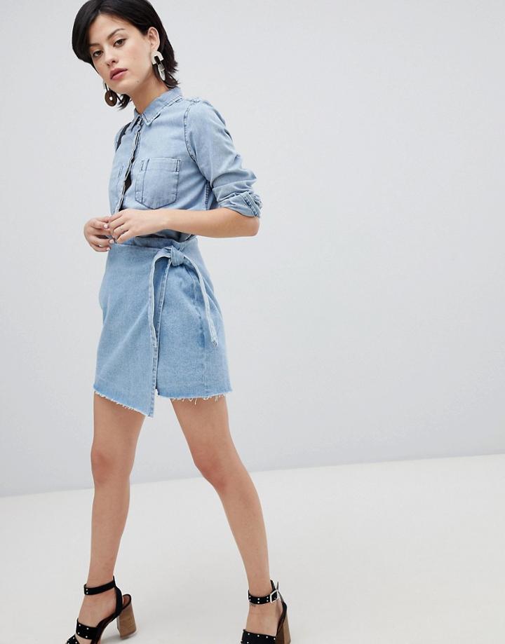 Vero Moda Acid Wash Wrap Denim Skirt - Blue