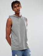 Asos Sleeveless T-shirt With Hood In Gray - Green