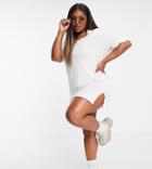 Threadbare Plus Polo V Neck Mini Dress In White