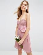 Asos Wedding Chiffon Bandeau Mini Dress With Detachable Corsage - Pink