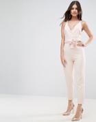 Asos Wrap Front Jumpsuit With Peg Leg And Self Belt - Pink