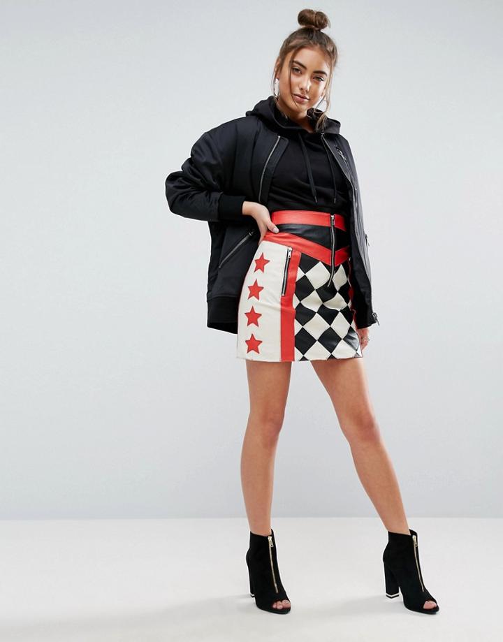 Asos Motocross Mini Leather Skirt - Multi