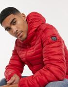Pull & Bear Lightweight Padded Jacket With Hood In Red