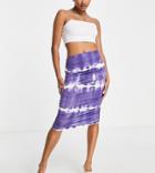 Missguided Petite Slinky Midi Skirt With Ruched Detail In Blue - Part Of A Set