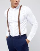 Asos Wedding Suspenders In Brown Tweed - Brown