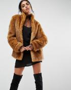 Asos Coat In Vintage Faux Fur - Brown