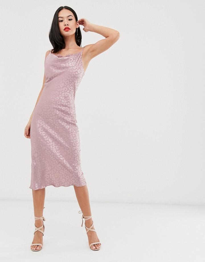 Outrageous Fortune Satin Cowl Front Lace Insert Maxi Dress In Pink Texture - Pink