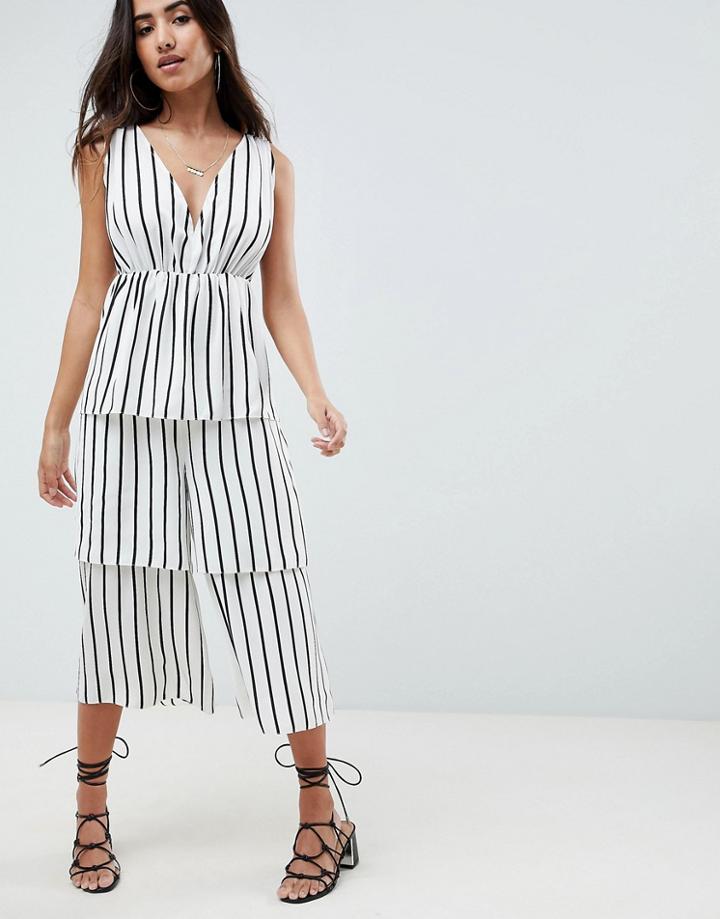 Asos Design Stripe Tiered Leg Jumpsuit - Multi