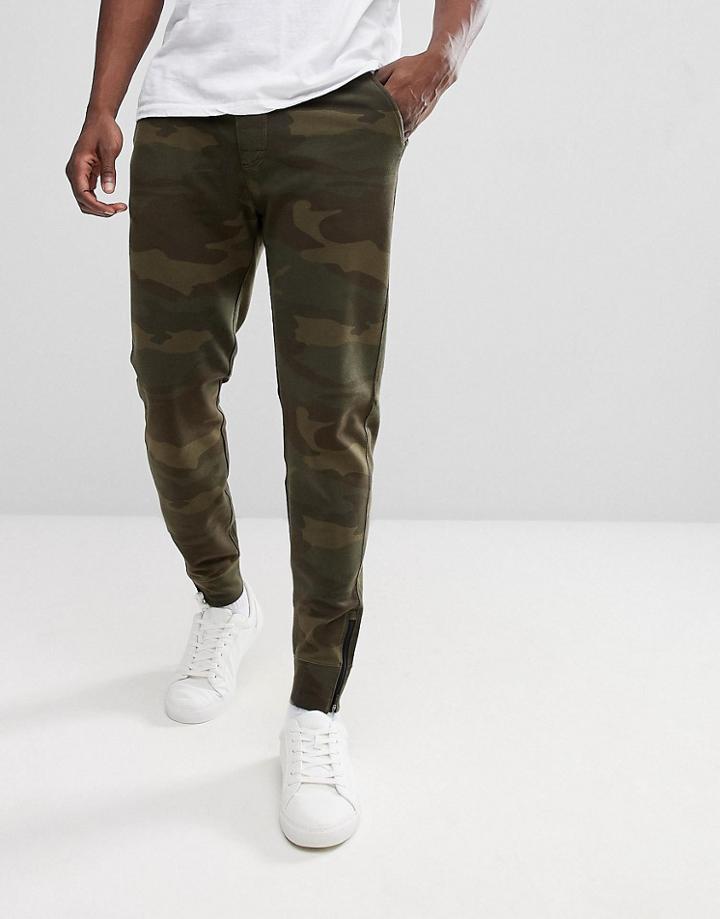 Abercrombie & Fitch Black Label Sports Cuffed Joggers In Green Camo - Black