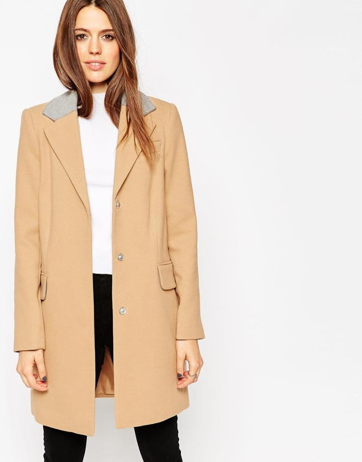 Asos Coat With Contrast Collar - Camel