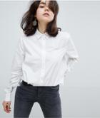 Pieces Ruffle Sleeve Shirt With Buttoned Front - White