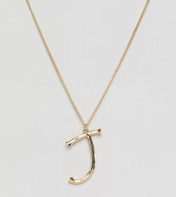 Designb London Gold J Initial Textured Pendant Necklace - Gold