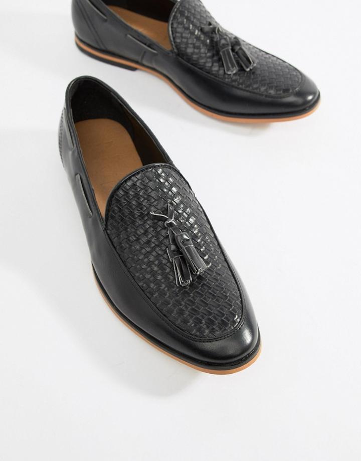 Boohooman Faux Leather Tassel Loafer In Black Weave - Black