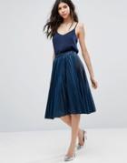 Closet London Pleated Midi Skirt In Washed Pu - Navy