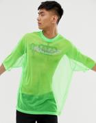 Asos Design Oversized T-shirt Is Neon Mesh With Hot Fix Gem Print-green