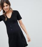 Asos Design Maternity Button Through Tea Dress With Frill Hem - Black