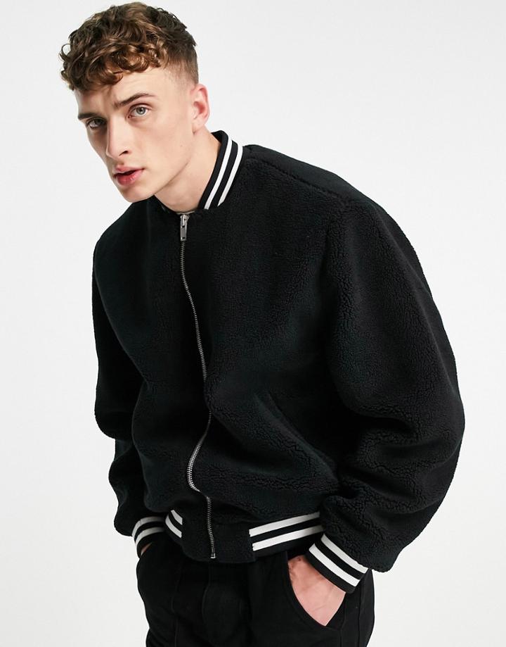 Asos Design Oversized Sherpa Bomber Jacket In Black