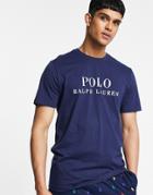 Polo Ralph Lauren Lounge T-shirt In Navy With Text Chest Logo