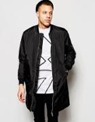 Weekday Lomber Coat Longline Nylon Bomber In Black - Black