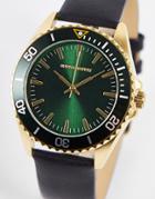 Asos Design Classic Watch In Black With Green Face And Gold Details