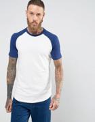 Selected Homme Longline T-shirt With Raglan Sleeve And Curved Hem - Blue