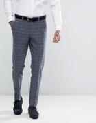 Asos Wedding Skinny Suit Pant In Blue Wool Mix Grid Check - Blue