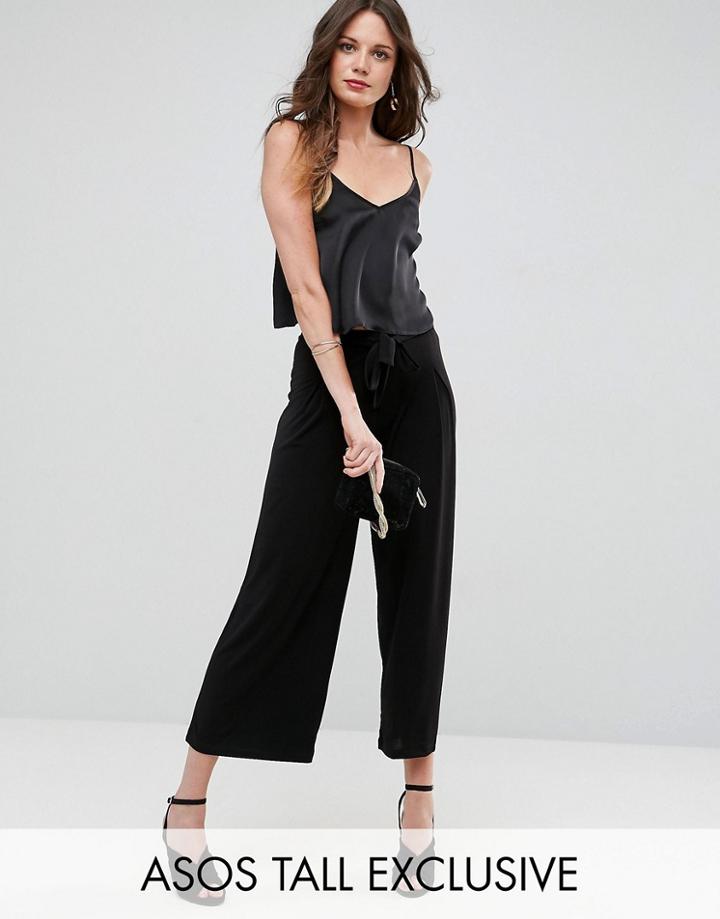 Asos Tall Culotte Pants With Tie - Black