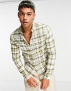 Asos Design Regular Shirt In Green Check-neutral