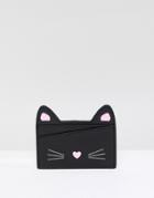 Monki Faux Leather Cat Face Card Holder In Black - Black