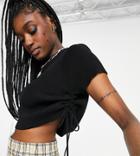 Collusion Knitted Top With Side Ruching Detail In Black-white