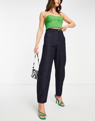 Aligne Cotton Barrel Wide Leg Jean In Dark Indigo - Mblue