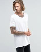Asos Super Longline T-shirt With Raglan Sleeves And Raw Curved V Neck In White - White