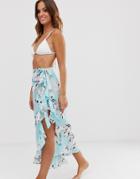 Unique21 Blue Tropical Print Asymmetric Tie-side Sarong