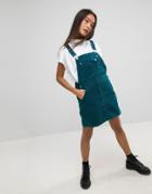 Asos Cord Overall Dress In Emerald Green - Green