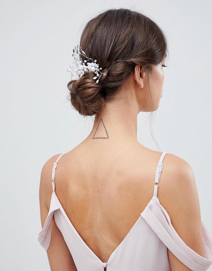 Asos Design Bridal Pearl And Crystal Spray Hair Comb - Silver