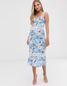 Bronx & Banco Yana Floral Pencil Midi Dress - Blue