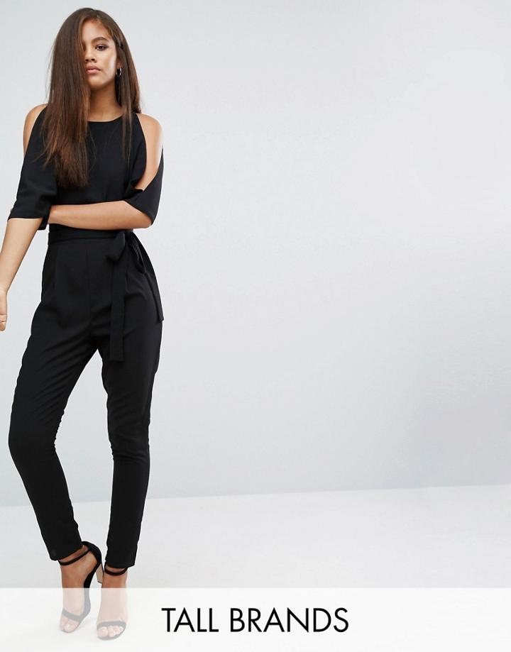New Look Tall Cold Shoulder Tie Waist Jumpsuit - Black