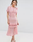 True Decadence Lace Midi Dress With Frill Detail - Pink