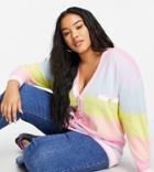 River Island Plus Pastel Stripe Cardigan In Pink
