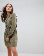 Pepe Jeans Twisted Knot Shirt Dress - Green