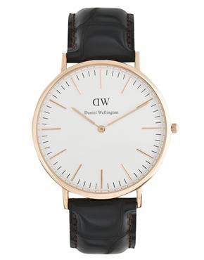 Daniel Wellington York Rose Gold Brown Leather Strap Watch - Brown